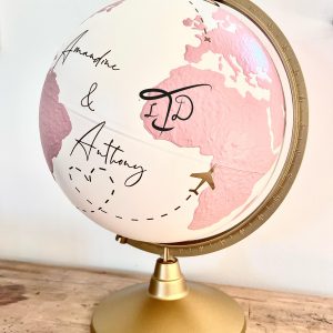 Globe terrestre personnalisé rose, urne ou livre d’or